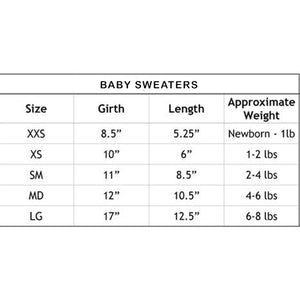 Baby Rose Dog Sweater | Lovely Paws Pet Collection Size Chart
