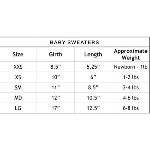 Baby Rose Dog Sweater | Lovely Paws Pet Collection Size Chart